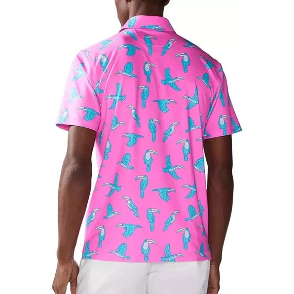 Chubbies Men's Lightweight "The Toucan Do It" Golf Polo Parrots PInk Medium - Picture 3 of 3